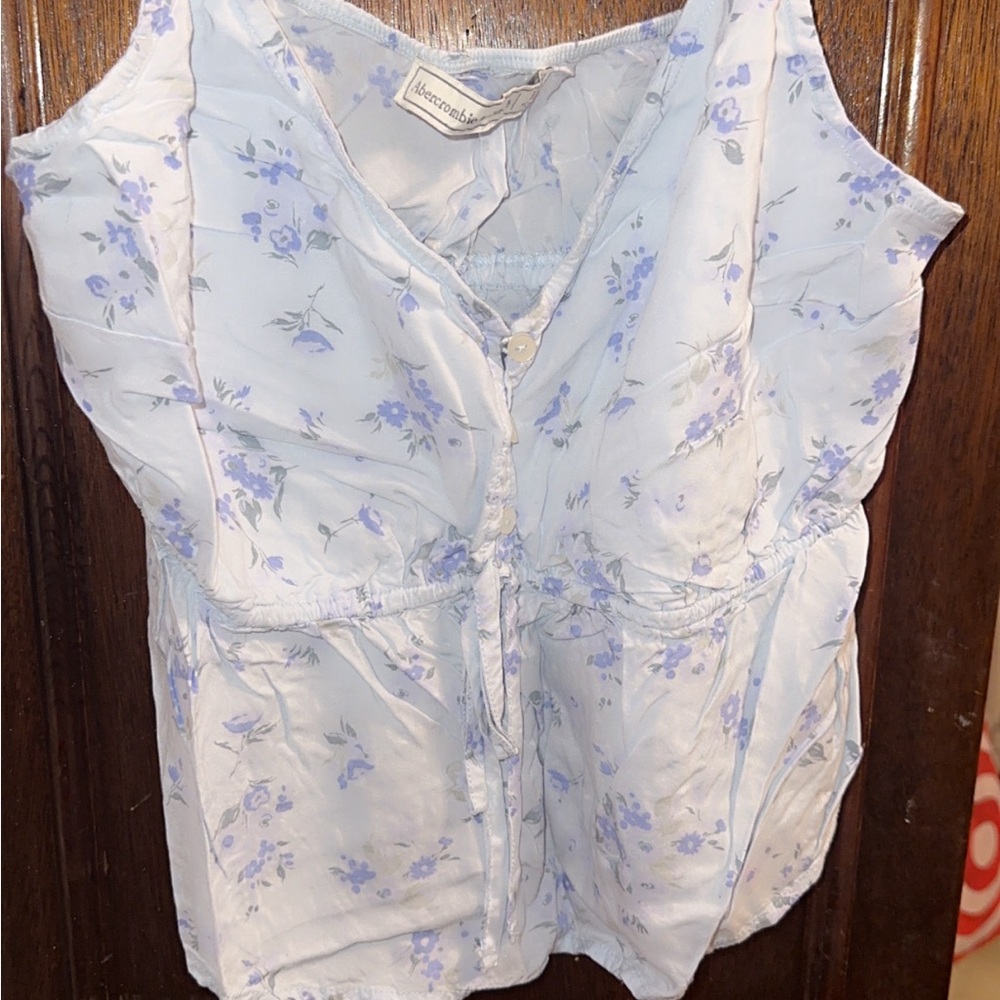 Abercrombie & Fitch Cream Sleeveless Blouse with Tie Front